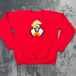 Vintage USA 80s‎ Pannill Sweatshirt Co Red Sailor Girl Patch Raglan Pullover XL